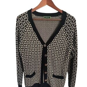 C.‎ Wonder Womens Geometric Tile Print Button Front Cardigan Black Grey Small